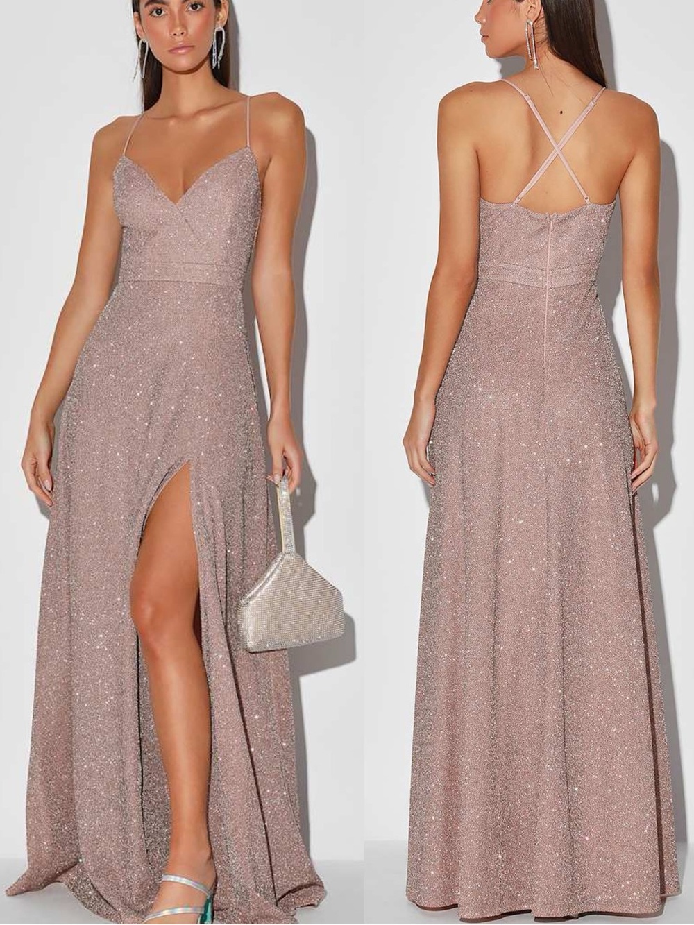 Lulus | Truly Dazzling Mauve Multi Glitter Sleeveless Gown Maxi Dress